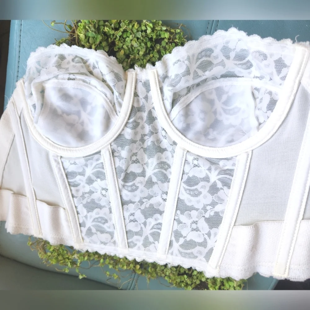 Vtg SUBTRACT Strapless Push Up Boned Low Back White Lace Corset Bustier 34B EUVC - Picture 12 of 16